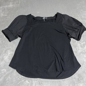Bailey 44 Top Womens XL Black Square Neck Puff Sleeve Lace Trim
